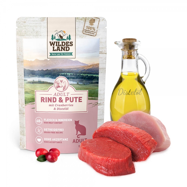 Wildes Land Cat Rind und Pute  mit Distelöl 100g